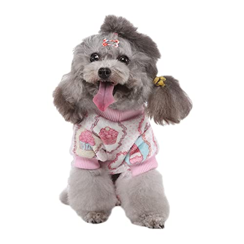 Hunde Pyjama 1 Stück Haustier Kleidung Jumpsuit für Welpen Entzückender Muster Vier Beine Schlafanzug Herbst Winter Weich Warm Cartoon Pyjama für Kleine Mittelgroße Hunde,Rosa,L von GUOCU