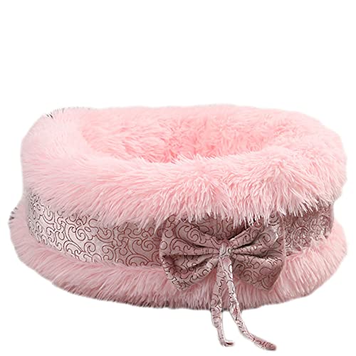 GUOCU Hundebett Haustierbett Plüsch Rundes Hundesofa Waschbar Katzennest mit Bowknot Und Rutschfestem Boden für Katzen Und Kleine Hunde Weiches Warmes Donut Nest Haustierbett,Rosa,60cm von GUOCU