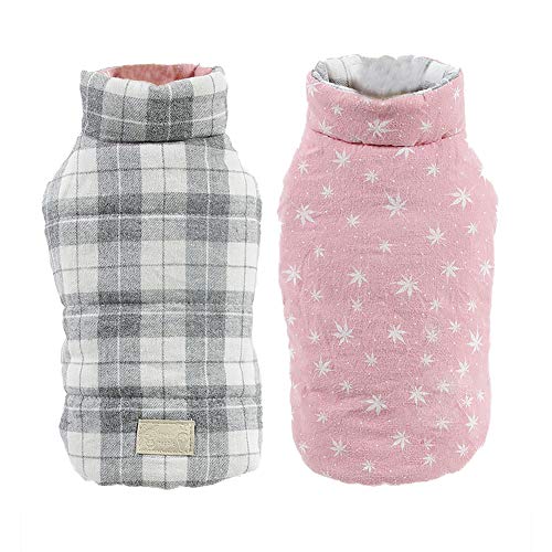 Hundekleidung Hund Umkehrbar Schottenkaro Mantel Winter Warme Hundeweste Hundejacke Katzen Hunde Mantel Hundepullover Wintermantel Gefüttert Jacke für Kleine Mittlere Große Hunde/Katze Rosa L von GUOCU