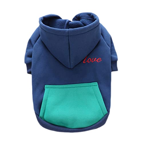 Kapuzen Sweatshirt für Hunde Haustier Kleidung Warmer Kapuze Mantel Kleine Hunde Farbkontrast Herbst Winter Sport Plüsch Weiche Bequeme Haustiere Bekleidung Home Tägliche Kostüm,Blau,XL von GUOCU