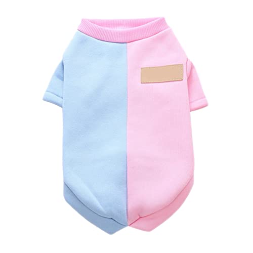 Kapuzen Sweatshirt für Hunde Haustier Kleidung Warmer Kapuze Mantel Kleine Hunde Farbkontrast Herbst Winter Sport Plüsch Weiche Bequeme Haustiere Bekleidung Home Tägliche Kostüm,Blau Rosa,L von GUOCU