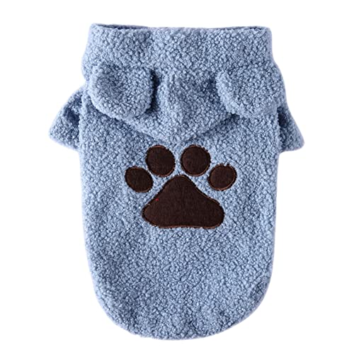 Kapuzen Sweatshirt für Hunde Haustier Kleidung Warmer Kapuze Mantel Kleine Hunde Farbkontrast Herbst Winter Sport Plüsch Weiche Bequeme Haustiere Bekleidung Home Tägliche Kostüm,Blau2,M von GUOCU