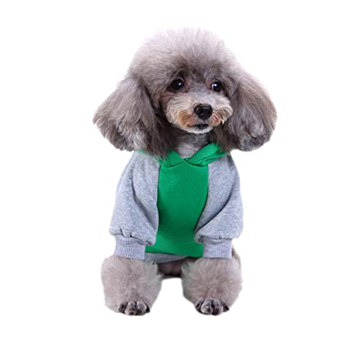 Kapuzen Sweatshirt für Hunde Haustier Kleidung Warmer Kapuze Mantel Kleine Hunde Farbkontrast Herbst Winter Sport Plüsch Weiche Bequeme Haustiere Bekleidung Home Tägliche Kostüm,Grün,L von GUOCU