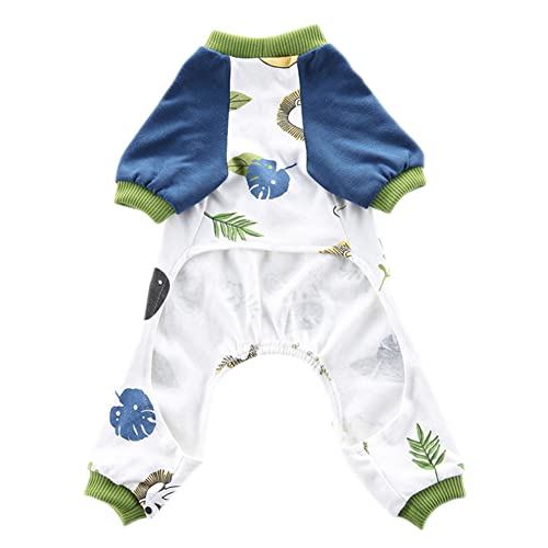 Kleiner Hunde Jumpsuit Dehnbar Weicher Bequeme Süßes Druckmuster 4 Beine Schlafanzug Herbst Winter Hunde Cartoon Pyjama Haustiere Bekleidung für Kleine Mittelgroße Hunde,Blau,L von GUOCU