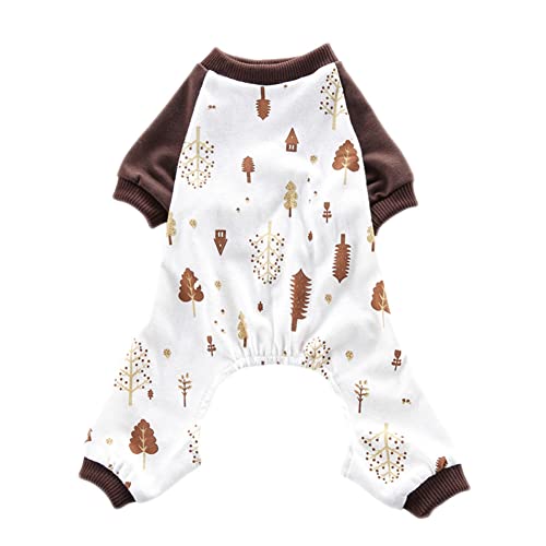 Kleiner Hunde Jumpsuit Dehnbar Weicher Bequeme Süßes Druckmuster 4 Beine Schlafanzug Herbst Winter Hunde Cartoon Pyjama Haustiere Bekleidung für Kleine Mittelgroße Hunde,Braun,M von GUOCU