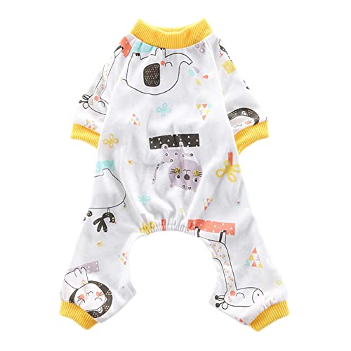 Kleiner Hunde Jumpsuit Dehnbar Weicher Bequeme Süßes Druckmuster 4 Beine Schlafanzug Herbst Winter Hunde Cartoon Pyjama Haustiere Bekleidung für Kleine Mittelgroße Hunde,Weiß1,M von GUOCU