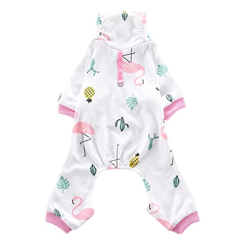 Kleiner Hunde Jumpsuit Dehnbar Weicher Bequeme Süßes Druckmuster 4 Beine Schlafanzug Herbst Winter Hunde Cartoon Pyjama Haustiere Bekleidung für Kleine Mittelgroße Hunde,Weiß2,L von GUOCU