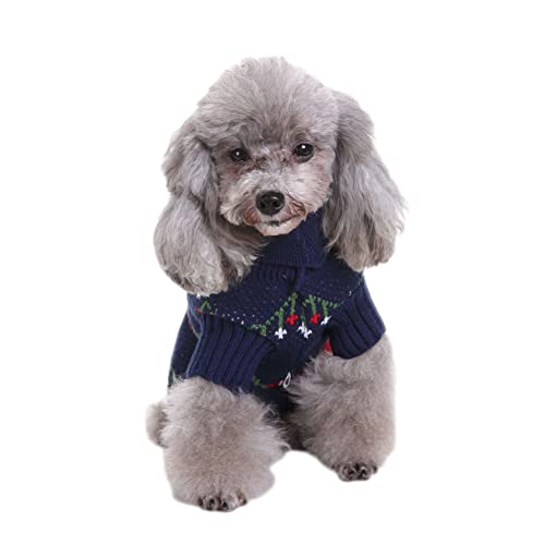 Pet Retro Weihnachtsrentier Festlicher Pullover Hundepulli für Welpen Einzelpackung Bekleidung für Hunde Warm Winterbekleidung Welpen Haustier Mantel Haustier Strickpullover,Blau,L von GUOCU