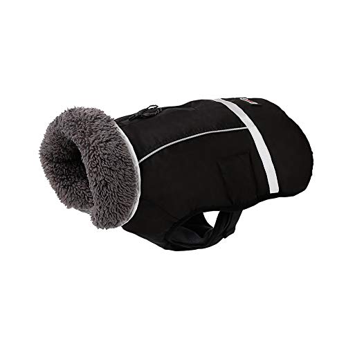 Warme Haustier Jacke Retro Gepolsterte Hundekleidung Haustier Kleidung Outfit Winter Winddicht Schneeanzug Hundemantel Hundejacke mit Reflektierenden Streifen Kleine Mittlere Hundeweste Schwarz 3XL von GUOCU