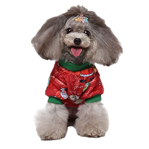 Weihnachts Outfit für Kleine Und Mittelgroße Hunde Umhang Warme Lustige Winter Haustier Einteiler Kleidung Weicher Body Pullover Kostüm Welpen Haustierpartys Bekleidung Anzüge,Rot3,L von GUOCU