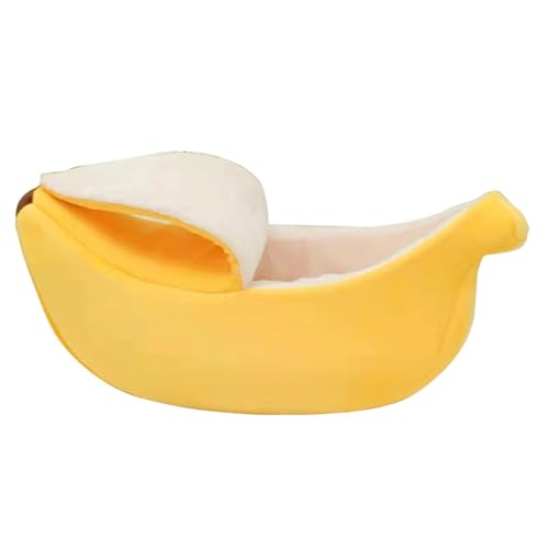 GUOXIAR Bananenförmiges Haustierbett, Bananenbett for Hunde, Süßer, Weicher, Halbgeschlossener Schlafsack for Hunde Und Katzen, Waschbare Winterwarme Tiefschlaf-Haustierhütte(Yellow,M) von GUOXIAR