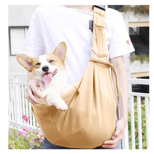 Outdoor Folding Pet Sling, Adjustable Shoulder Strap Crossbody Pet Bag, Portable Dog and Cat Carrier Bags, Breathable Outing Pet Chest Satchel with Safety Buckle(Khaki) von GUOXIAR