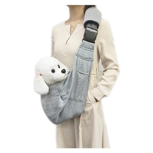 Outdoor Portable Pet Sling, Foldable Dog and Cat Carrying Bags with Thickened Shoulder Pad, Breathable Walking Pet Carriers with Mesh Tightening Mouth, Adjustable Shoulder Strap Pet Crossbody Bag(Grey von GUOXIAR