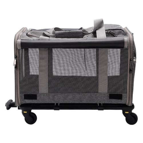 Portable Cat Dog Carrier with Wheels, Foldable Pet Trolley Case Bag with Telescope Handle and Shoulder Straps, Airline Approved Rolling Pet Travel Carriers, Large Capacity Breathable Dog Bag(Grey) von GUOXIAR