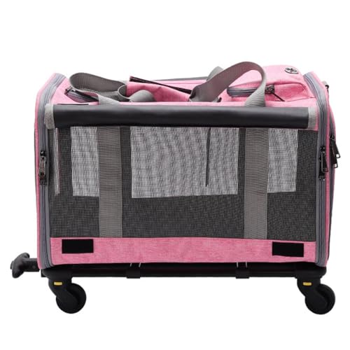 Portable Cat Dog Carrier with Wheels, Foldable Pet Trolley Case Bag with Telescope Handle and Shoulder Straps, Airline Approved Rolling Pet Travel Carriers, Large Capacity Breathable Dog Bag(Pink) von GUOXIAR