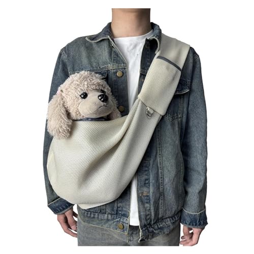 Reversible Small Dog Carrier Bag, Foldable Pet Sling Bags, Ultralight Walking Pet Carriers with Safety Rope, Hands-free Cross Body Carrier with Collar for Dog/Cat/Rabbit(Beige) von GUOXIAR