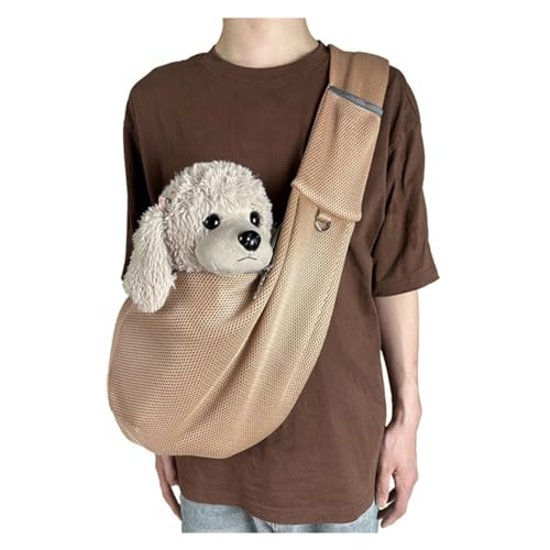 Reversible Small Dog Carrier Bag, Foldable Pet Sling Bags, Ultralight Walking Pet Carriers with Safety Rope, Hands-free Cross Body Carrier with Collar for Dog/Cat/Rabbit(Khaki) von GUOXIAR