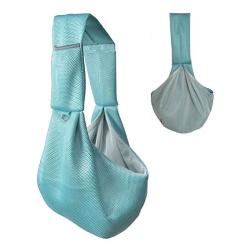 Reversible Small Dog Carrier Bag, Foldable Pet Sling Bags, Ultralight Walking Pet Carriers with Safety Rope, Hands-free Cross Body Carrier with Collar for Dog/Cat/Rabbit(Light Blue) von GUOXIAR