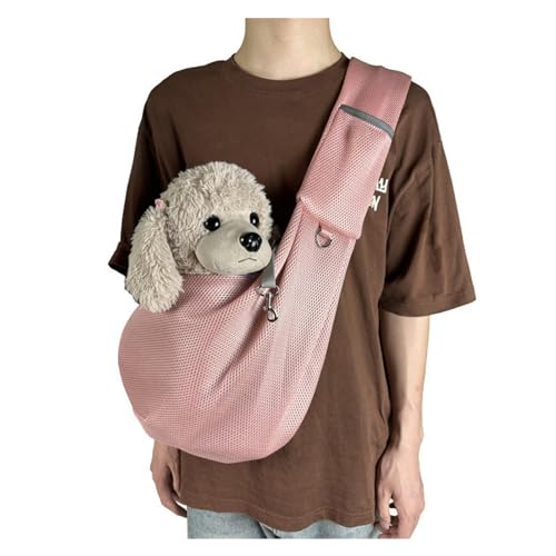 Reversible Small Dog Carrier Bag, Foldable Pet Sling Bags, Ultralight Walking Pet Carriers with Safety Rope, Hands-free Cross Body Carrier with Collar for Dog/Cat/Rabbit(Pink) von GUOXIAR