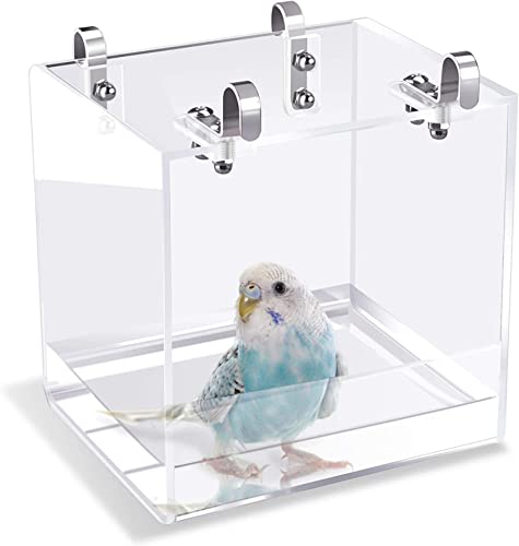 GURECOD hängende Vogelbadewanne Würfel Vogelbadewanne Badebox Schüssel Käfigzubehör kleine Vögel Kanarienvögel Lerchen Papageien Kakadus Unzertrennliche Papageien Bad (16x16x16cm) von GURECOD