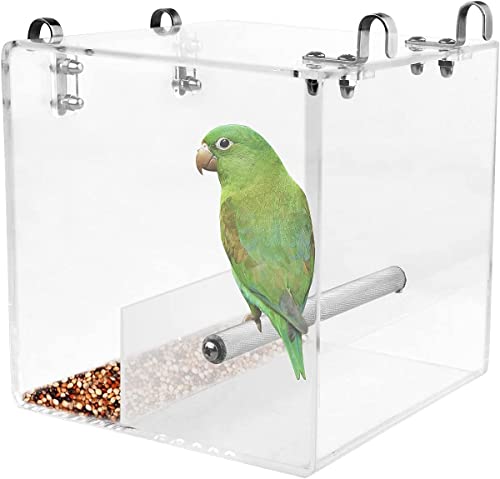 GURECOD Automatische Vogelfütterung No Mess Bird Cage Pet Feeder Seed Food Container für Sittich Kanarienvogel Nymphensittich Papagei Fink Kanarienvogel Acryl (13x11x13cm) von GURECOD