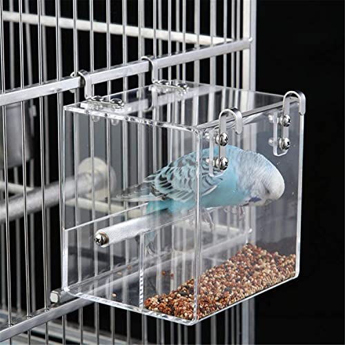 GURECOD Automatische Vogelfütterung No Mess Bird Cage Pet Feeder Seed Food Container für Sittich Kanarienvogel Nymphensittich Papagei Fink Kanarienvogel Acryl (21x21x21cm) von GURECOD