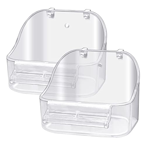 Plastikbadewanne Vogelzubehör Hängender Vogelkäfig Dusche Futterbehälter Vogelbadewanne Kleine Vögel, Kanarienvögel, Wellensittiche, Papageien Zusätzliche Befestigungsschrauben (2PCS Transparent) von GURECOD