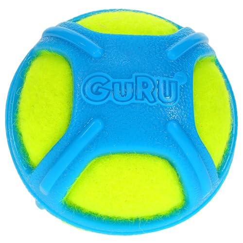 GURU Pet: Tennis Max Ball – mittelgroß, interaktives Hundespielzeug, Gelb und Blau, lebendige Farben, strapazierfähiges Gummi, Wasserspiel, Quietsch- und Schlammerfest von GURU Pet