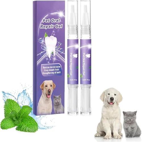 2 Muzzleglow Pet Oral Repair Gel,Petdentify Pet Oral Repair Gel,Mundpflege-Gel für Haustiere,Hund Zähne Reinigung Stift,Zahnbürsten-Reinigungsstift für Haustiere,Pet Oral Repair Gel Stift für Hunde von GUSHE