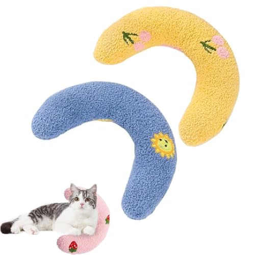 2Pcs Plinko Dog Pillow - U Shaped Pet Calming Toy,U-förmiges Kissen für Katzen,Beruhigungskissen für Hunde,Haustierkissen Schützt die Wirbelsäule,Nackenkissen für Katzen oder Kleine Hunde (Gelb+Blau) von GUSHE