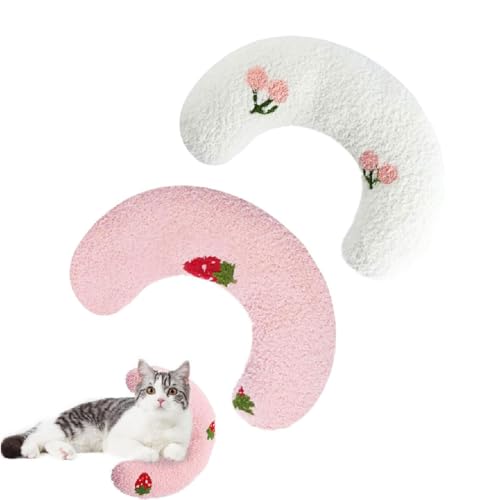 2Pcs Plinko Dog Pillow - U Shaped Pet Calming Toy,U-förmiges Kissen für Katzen,Beruhigungskissen für Hunde,Haustierkissen Schützt die Wirbelsäule,Nackenkissen für Katzen oder Kleine Hunde (Rosa+Weiß) von GUSHE