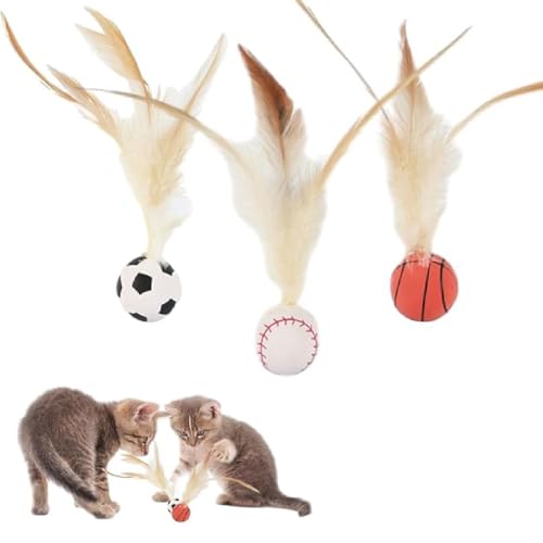 3 Stück Celery Pets,Interactive Feather Ball Toy Set for Cats,Hüpfender Katzenball mit Feder,Katzenspielzeug mit Federn,interaktives Kätzchenspielzeug,Bälle mit Feder für den Innenbereich Kätzchen von GUSHE