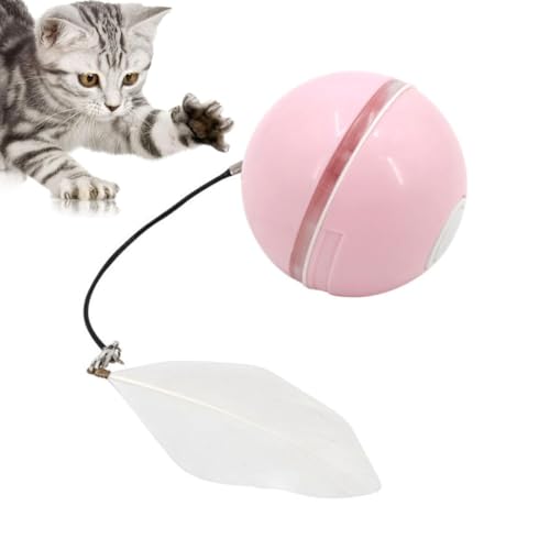 Automatisch geführter, intelligenter Katzenball, Katzenball mit LED-Licht, Interaktives Katzenspielzeug Ball, 360° Selbstdrehender Katzenspielzeug Elektrisch Katzenball mit Feather und Bell (Rosa) von GUSHE