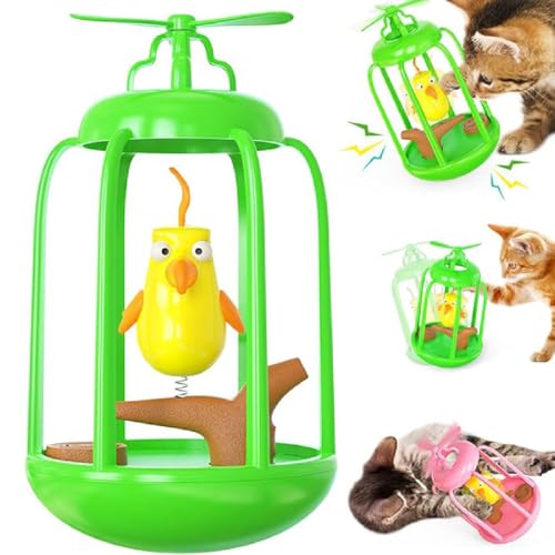 Bird in Cage Cat Toy, Vogel im Käfig Katzenspielzeug, Interaktives Simulierter zwitscherndes Vogel-Katzenspielzeug, Quietschendes Kätzchenspielzeug Vogel im Käfig Spielzeug für Innen Katzen (Grün) von GUSHE