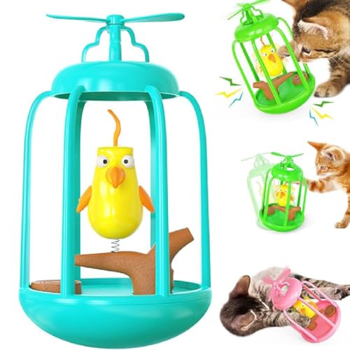 Bird in Cage Cat Toy, Vogel im Käfig Katzenspielzeug, Interaktives Simulierter zwitscherndes Vogel-Katzenspielzeug, Quietschendes Kätzchenspielzeug Vogel im Käfig Spielzeug für Innen Katzen (Blau) von GUSHE