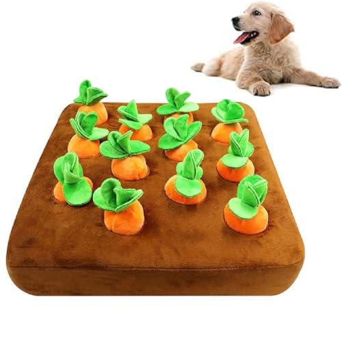 Carrot Patch Cat Toy,Carrot Catnip Cat Toys,Karotte Katzenspielzeug,Katzen-Puzzle-Spielzeug,Interaktives Spielzeug Plüsch Karotte Schnüffelteppich mit 12 Sqeuaky Karotten für Hund,Katzen (NO Sound) von GUSHE