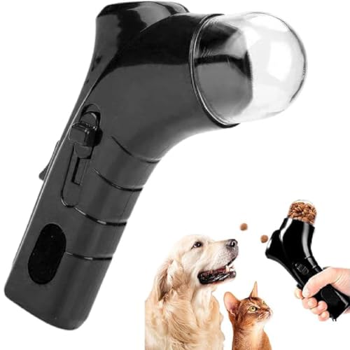 Cat Treat Gun, Leckerli Pistole, Leckerlie Werfer, Pet Treat Launcher, Hundefutter Feeder, Haustier Snack Katapult Dispenser, Interaktives Leckerli Spender für Hunde und Katze Training (Schwarz) von GUSHE