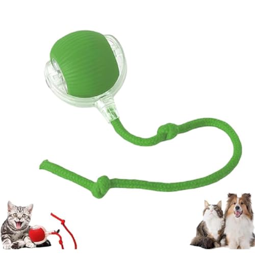 Chewie Rolling Ball,Interactive Cat Toys Rolling Ball,Hundespielzeug Ball mit Schnur,Interaktives Hunde Ball Spielzeug mit USB Aufladbar,Automatisch Rollender Ball für Kleine,Mittlere Hunde (Grün) von GUSHE