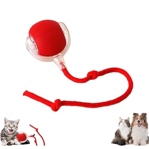 Chewie Rolling Ball,Interactive Cat Toys Rolling Ball,Hundespielzeug Ball mit Schnur,Interaktives Hunde Ball Spielzeug mit USB Aufladbar,Automatisch Rollender Ball für Kleine,Mittlere Hunde (Rot) von GUSHE