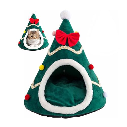 Christmas Bauble Pet Beds, Weihnachten Katzenbett, Weihnachten Katzenhaus, Weihnachtsbaum Katzenbett Höhle mit abnehmbarem Polster, Niedlich Weich waschbar Haustierbett für Katzen Hunde (Grün, L) von GUSHE