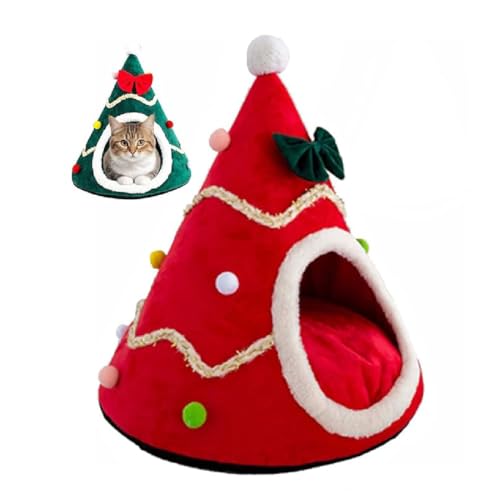 Christmas Bauble Pet Beds, Weihnachten Katzenbett, Weihnachten Katzenhaus, Weihnachtsbaum Katzenbett Höhle mit abnehmbarem Polster, Niedlich Weich waschbar Haustierbett für Katzen Hunde (Rot, L) von GUSHE