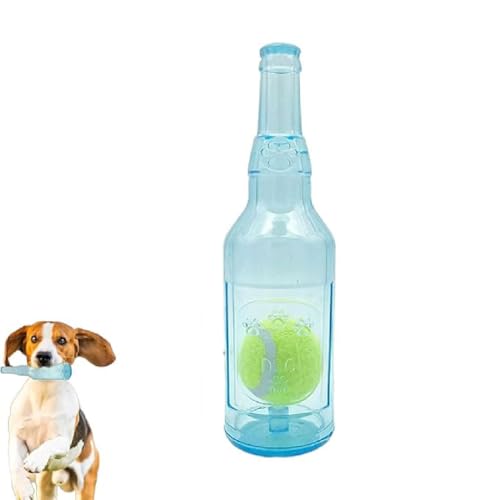 Crunchnplay Bottle Toy, Crunchnplay Flaschen-Spielzeug, Hund quietschendes Spielzeug, Kunststoff Flaschenspielzeug für Hunde mit Ball, Getränke-Flasche Hund Kauspielzeug für Haustiere Training (Blau) von GUSHE