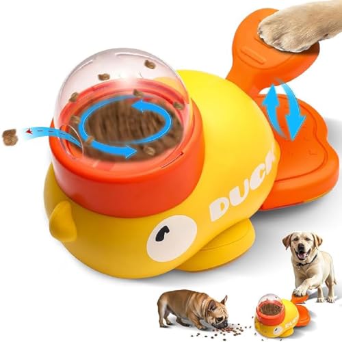 Ente Futterspender, 2-in-1 Interactive Dog Puzzle Toy & Slow Feeder, Duck Dog Treat Food Dispenser with Button, Automatischer Futterspender, Interaktives Spielzeug Für Hunde Und Katzen von GUSHE