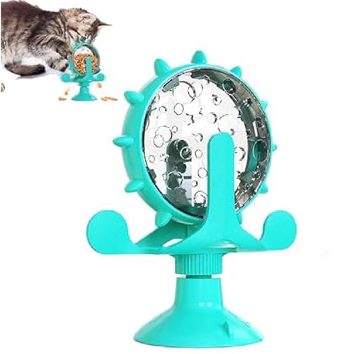 Funny Cat Windmill Turntable Food Leaker, Windmühle Katzenspielzeug, Katze Slow Feeder Spielzeug, 360° Drehbar Vertikal Katzenspielzeug mit Saugnapf, Intelligenzspielzeug für Katzen, Hund (Blue) von GUSHE