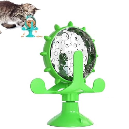 Funny Cat Windmill Turntable Food Leaker, Windmühle Katzenspielzeug, Katze Slow Feeder Spielzeug, 360° Drehbar Vertikal Katzenspielzeug mit Saugnapf, Intelligenzspielzeug für Katzen, Hund (Green) von GUSHE