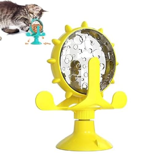 Funny Cat Windmill Turntable Food Leaker, Windmühle Katzenspielzeug, Katze Slow Feeder Spielzeug, 360° Drehbar Vertikal Katzenspielzeug mit Saugnapf, Intelligenzspielzeug für Katzen, Hund (Yellow) von GUSHE