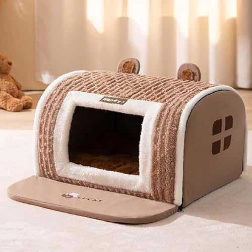 Furryhut Dog Bed, Hundehütte für Hunde Katzen, Hundehaus drinnen Indoor, Warmes Und Gemütliches Hundehaus, Waschbares Hundebett Mit Abnehmbarem Kissenkissen, Hundehaus mit Einer Decke (A, L) von GUSHE