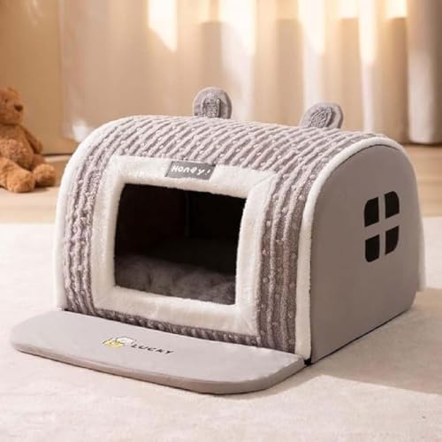 Furryhut Dog Bed, Hundehütte für Hunde Katzen, Hundehaus drinnen Indoor, Warmes Und Gemütliches Hundehaus, Waschbares Hundebett Mit Abnehmbarem Kissenkissen, Hundehaus mit Einer Decke (B, L) von GUSHE