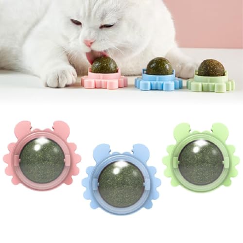 GUSHE 3 Stück Plothuge Catnip Wall Ball, Plothuge Katzenminze Ball, Katzenminze Balls Spielzeug für Katze, Drehbare Katzenminze Ball Wand Catnip Balls Toys, Zahnreinigung Dental Kätzchen Kauspielzeug von GUSHE