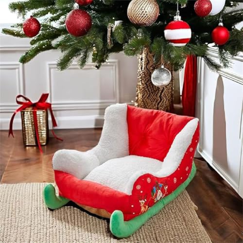 GUSHE Christmas Dog Bed, Christmas Sleigh Dog Bed, weihnachtsschlitten Hundebetten, Weihnachten Thematisch Haustier Bett, Weich Komfortabel Christmas Dog Bed, für kleine Hunde und Katzen von GUSHE